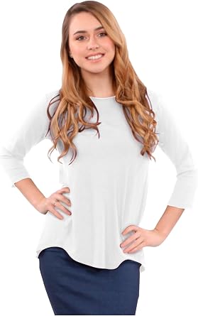 Kosher Casual Womens Modest 3/4 Sleeve Rounded Hem Tailored Tunic