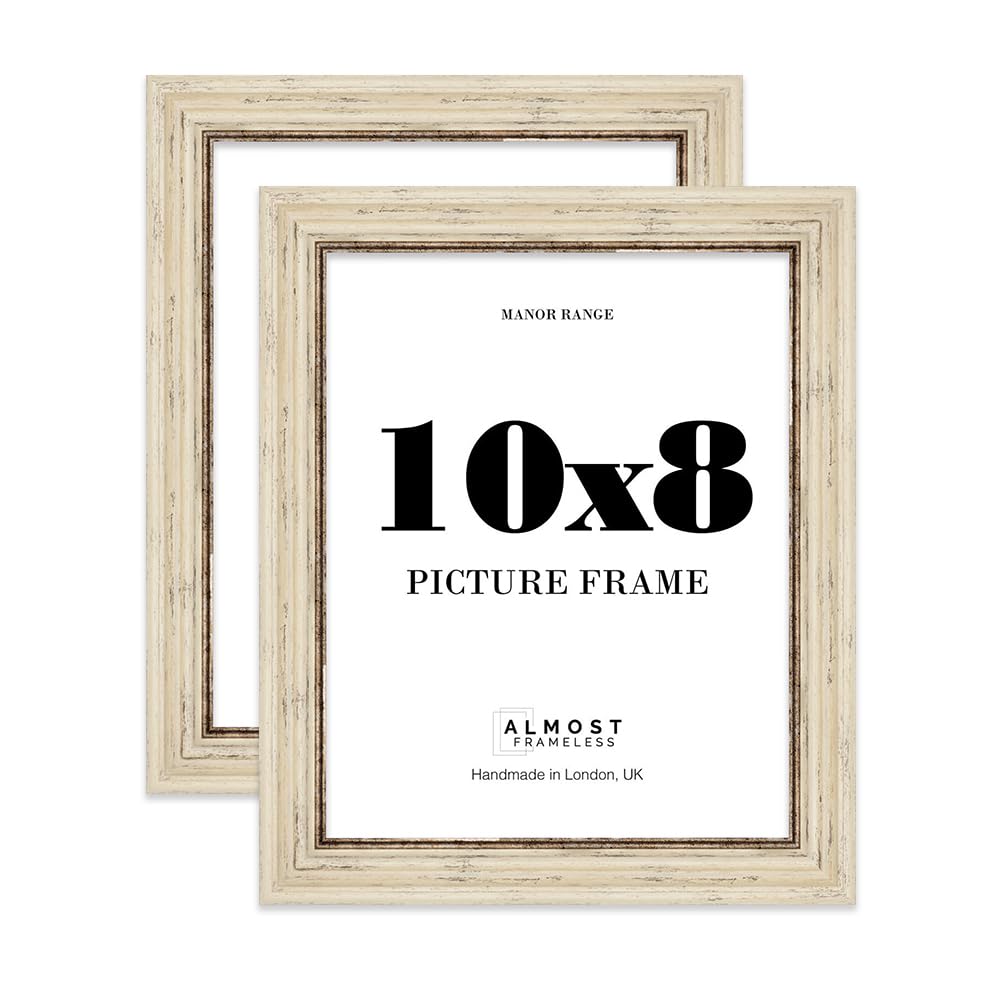 10x8 Picture Frame, Display 10x8 Pictures (20.3 x 25.4cm) - Distressed Cream Refined 42mm Edge Antique-Inspired Home Accessories - 2 Pack