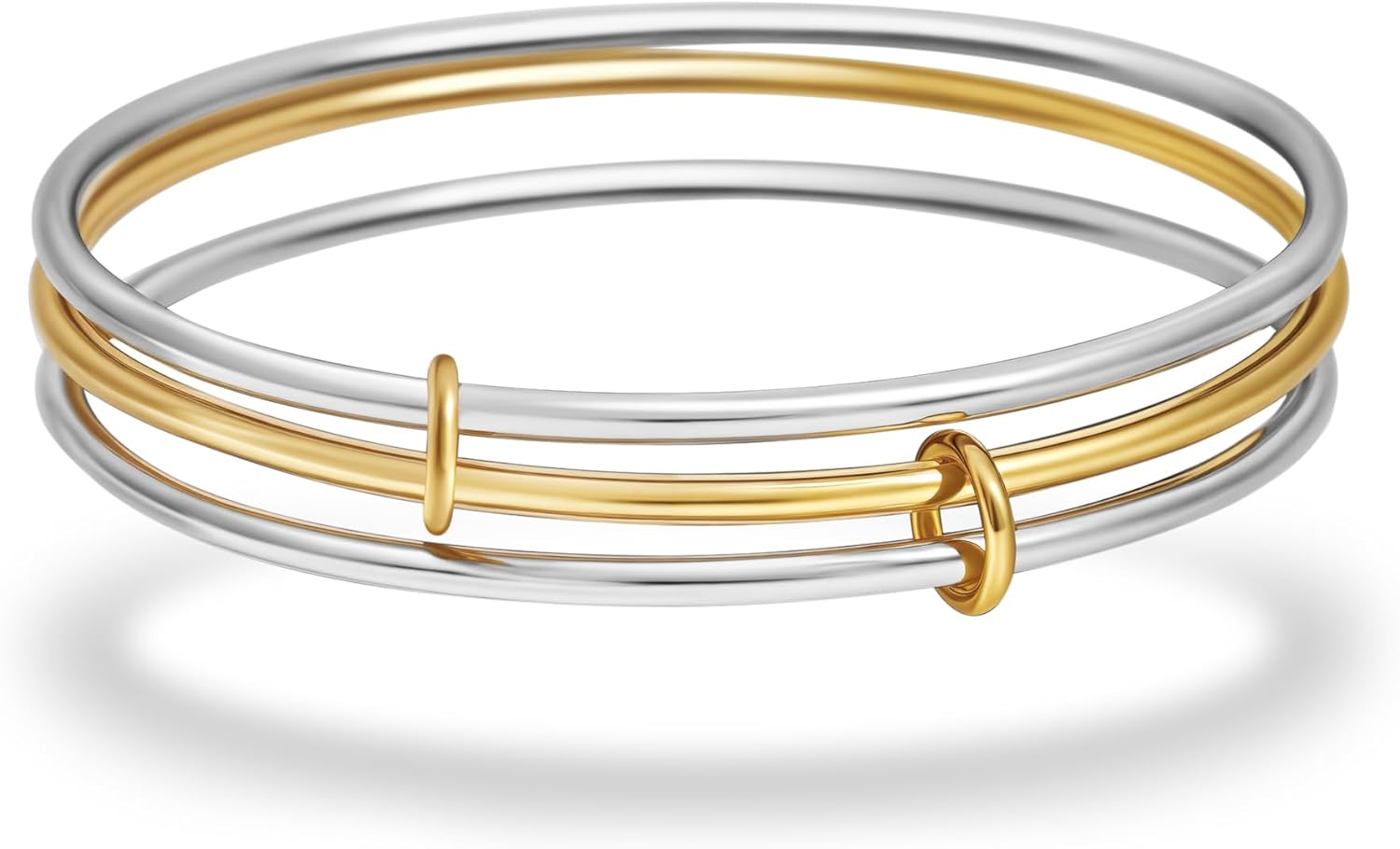 Stackable Bangle Bracelets for Women 18K Gold Plated Stainless Steel Non Tarnish Triple Bangles 8 inch Two Tone Bracelet Stack Women's Jewelry