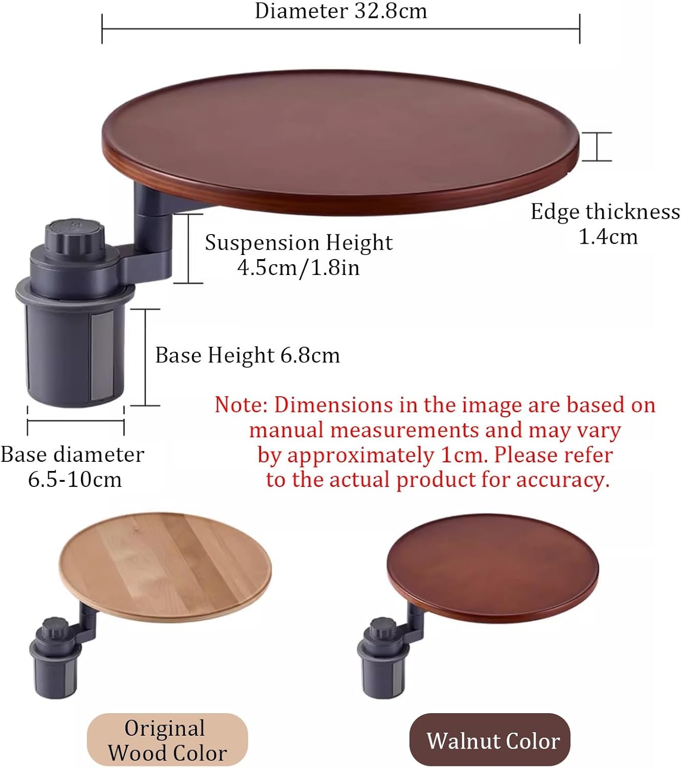 Rv Dinette Table, Car Tray & Car Desk For Laptop, Snap On Tea Drinking, 360° Rotating Wood Cup Holder Table, Steering Wheel Tray, Cars Accessories, 5KG Load，Multi Purpose Organizer(Brown)