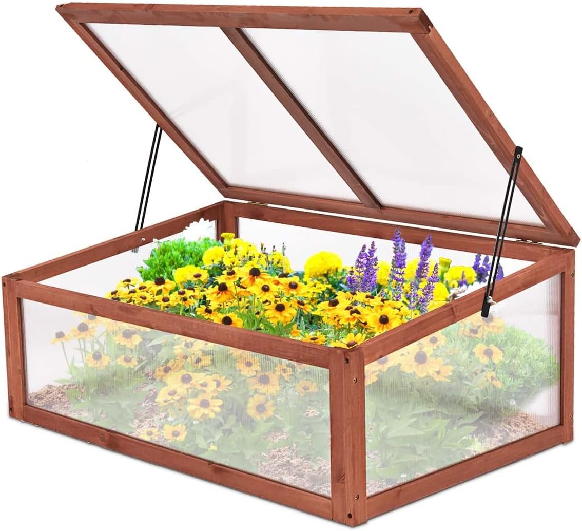 S AFSTAR Portable Wooden Cold Frame Mini Greenhouse Raised Flowers Planter Protection Bed for Home Decor Indoor Outdoor Patio Balcony Garden Backyard Farmhouse