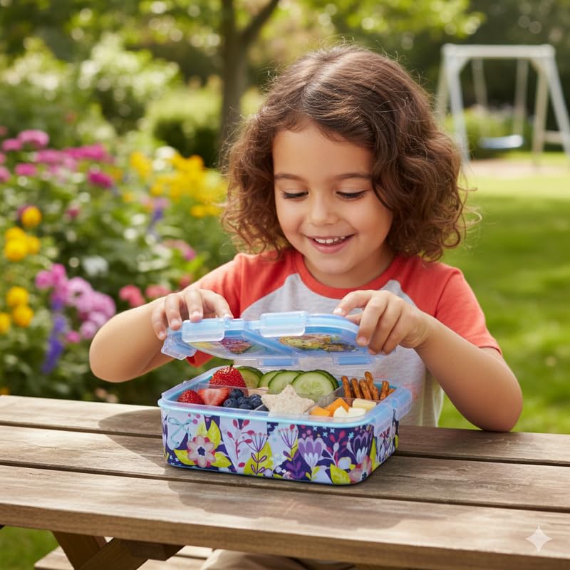 Image of STRIDERS Multi Compartment Rectangular Sandwich Box for Kids - Princess Courageous Heart Lunch Box | Leak-Proof, BPA-Free & Reusable School Tiffin for Girls XL