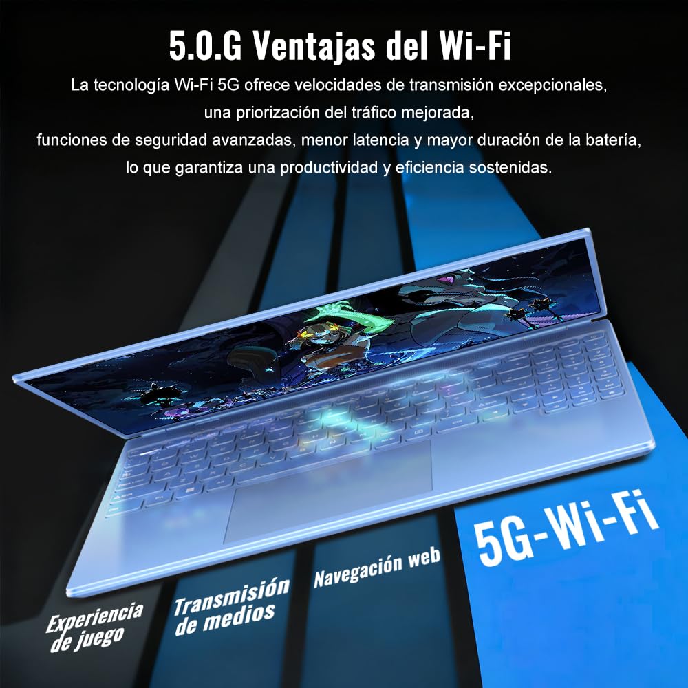 Ordenador Portátil 16 Pulgadas Celeron N5095 Up to 2.9Ghz, Portátil Win 11 con 5G WiFi 12+512GB SSD Expansión 1TB, BT 4.2 Mini Puerto Multimedia Portatiles Ventilador Refrigeración 1920*1200-Azul