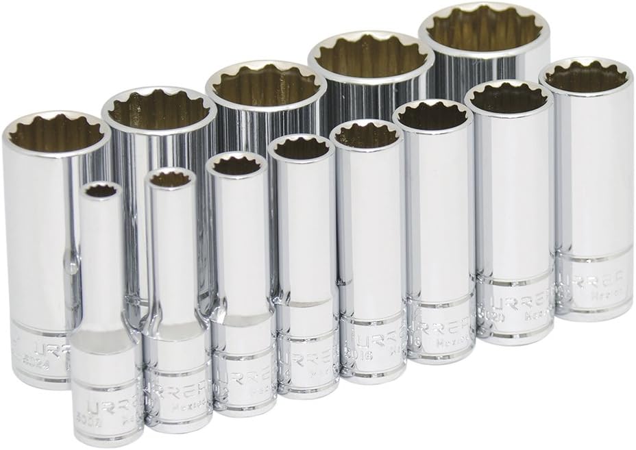 Urrea 52112 3/8-Inch Drive 12-Point Chrome Socket Set, 13-Piece