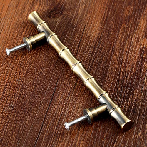 Mgoodoo 5Pcs 5.83" Bamboo Zinc Alloy Drawer Cabinet Handle Retro Solid Furniture Pull Knob Antique Brass Decorative (Hole Spacing 96Mm) #TOP4