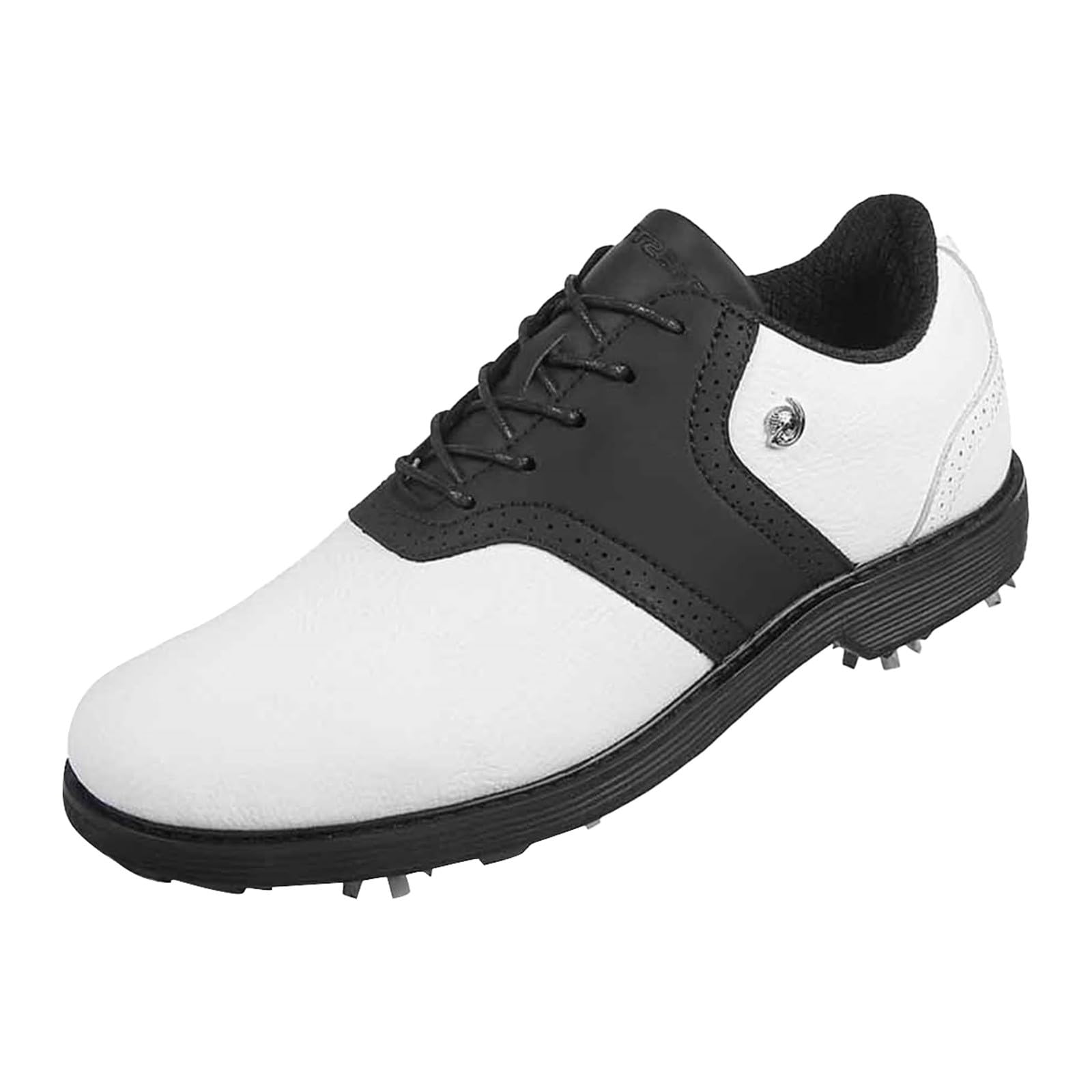 Męskie buty golfowe, klasyczne, czarno-białe, w stylu siodłowym, wodoodporne, sportowe trampki z kolczastą podeszwą, do użytku na zewnątrz, BEŻOWY, 39.5 EU