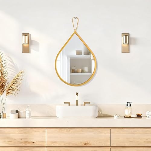 Miniatura 57 de Pequeños espejos de pared decorativos con forma de lágrima blanca, espejos de pared ovalados irregulares para sala de estar, baño, dormitorio, Blanco