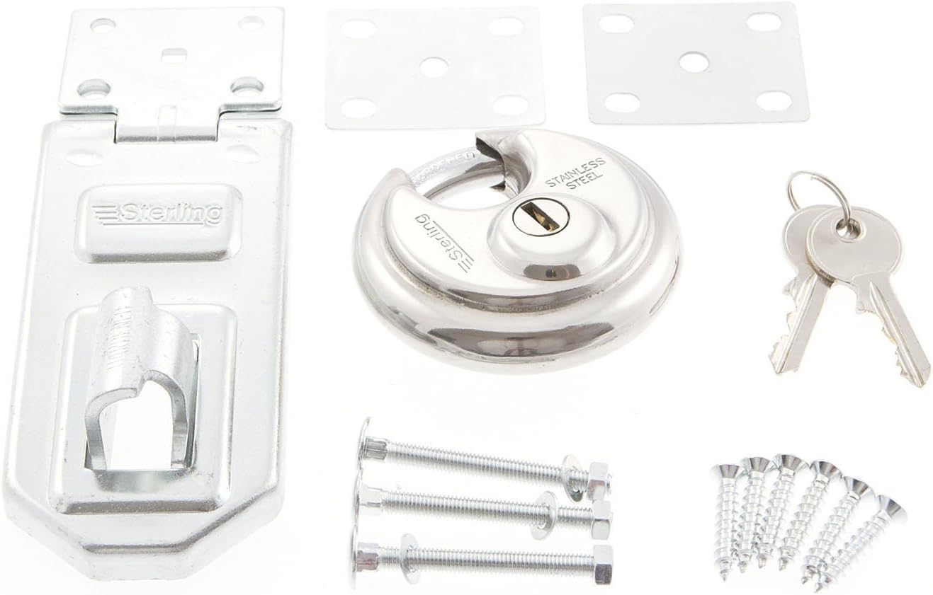 Sterling PHS200 70mm Closed Shackle Disc Padlock with 120mm Hasp and Staple, Chrome, 70mm Disc Padlock and 120mm Hasp & Staple