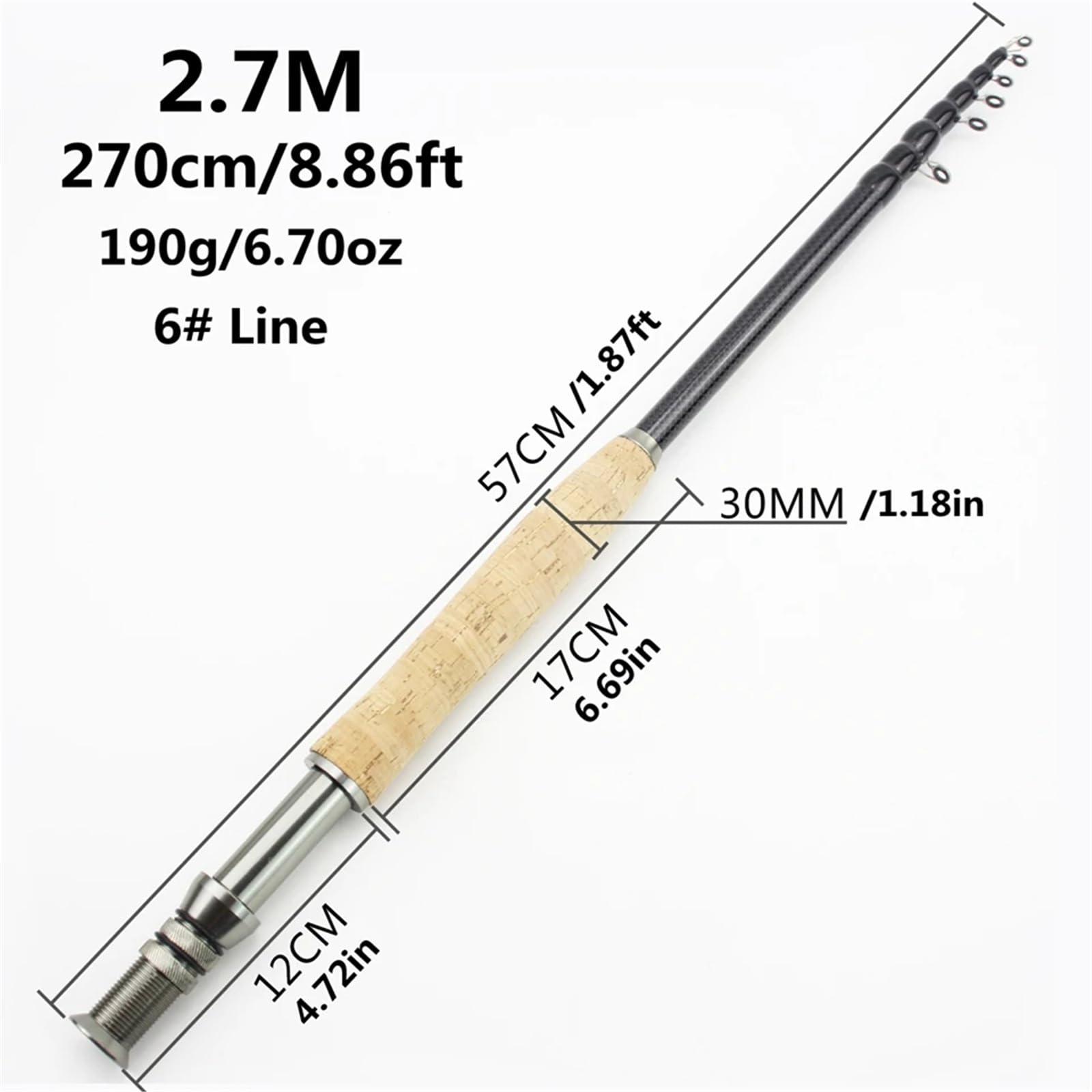 Modello 027 2.1M 2.4M 2.7M 3.0M canna da pesca a mosca telescopica portatile in carbonio ultraleggero canna da pesca a mosca ad azione rapida manico in sughero attrezzatura da pesca(2,7 milioni)