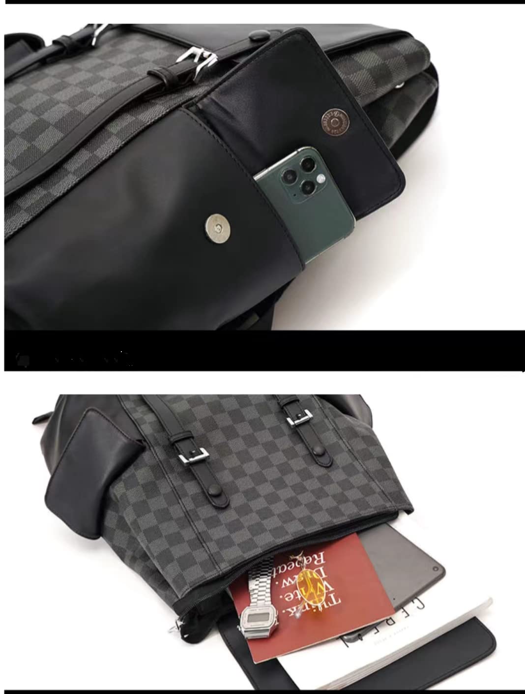 Zaino Uomo Pu Plaid Zaino Moda Viaggio Zaino Borsa per Computer Borsa Scolastica Studente