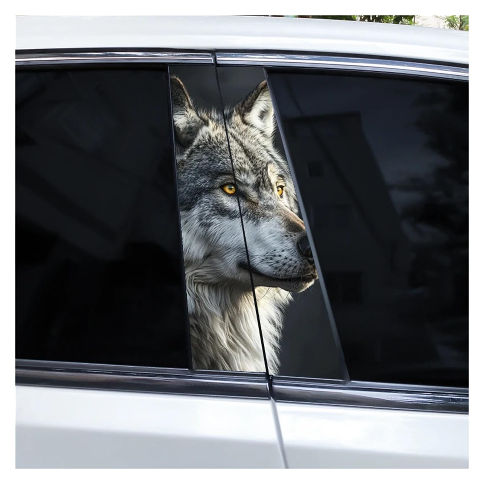 Car Side Decals 2pcs White Black Wolf Animal Car B-Pillar Stickers Door Post Sun-Proof and Waterproof Center Column Decal(Style A)