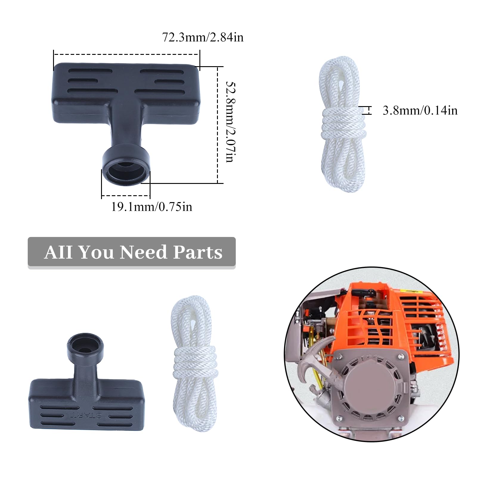 Image secondaire de HAISHINE Corde de Démarreur à Rappel 1.3 Mètres 3,0 mm Corde Poignée de Démarrage pour Moteur de Débroussailleuse Tondeuse à Gaz