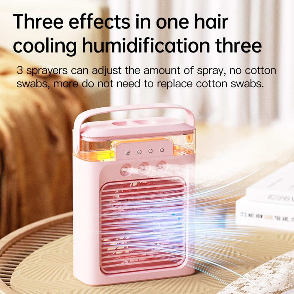 Tragbarer Klimaanlagenventilator, Mini-Verdunstungsluftkühler mit Farbigen LED-Lichtmodi für Schreibtisch, Nachttisch, Couchtisch-D