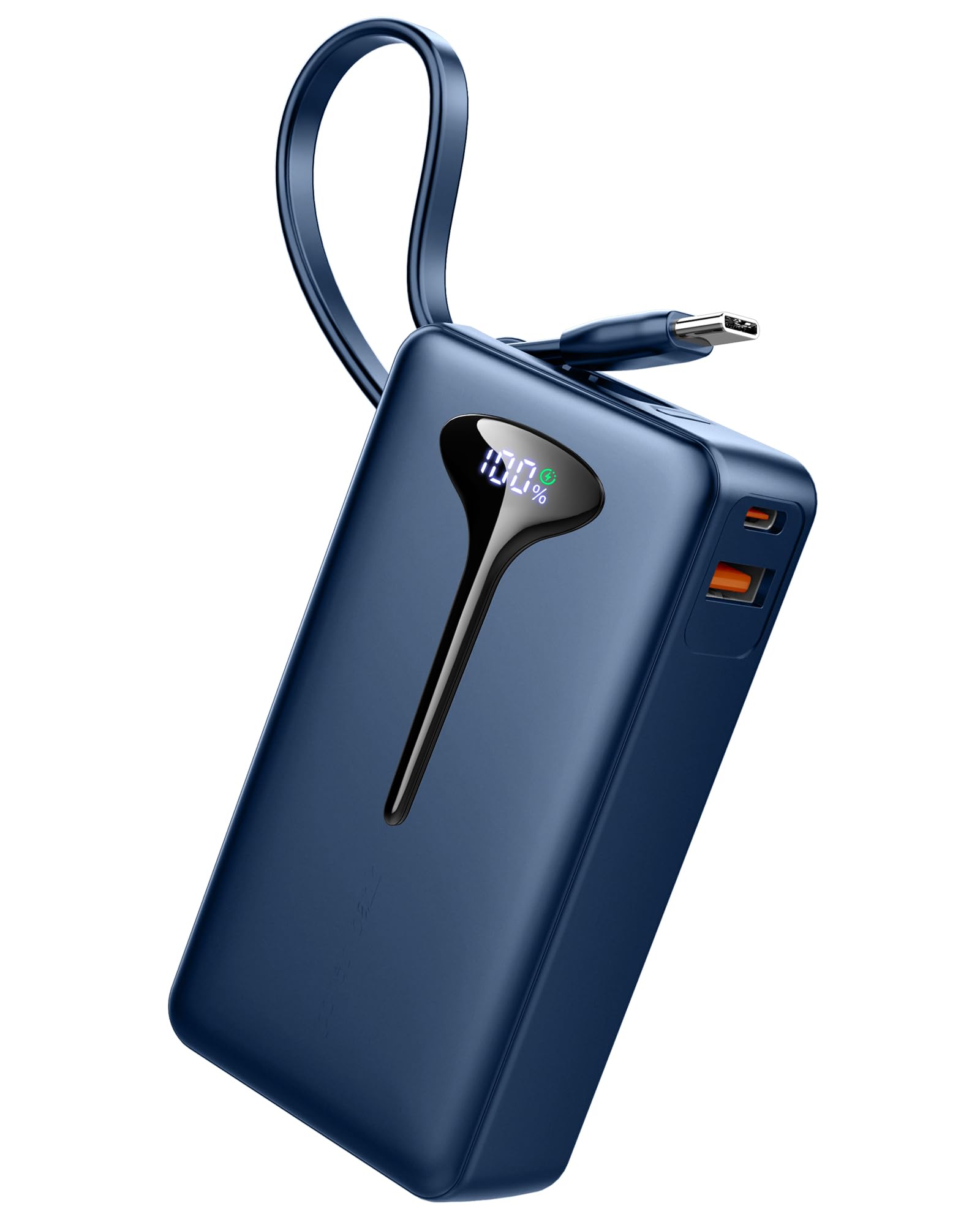 Power Bank, 10000mAh Mini Caricatore Portatile 22.5W Ricarica Rapida, Ultra Portatile Powerbank con USB C Cavo Integrato, Batterie Esterna di 3 porte uscita per iPhone 16 Samsung Xiaomi Android iPad