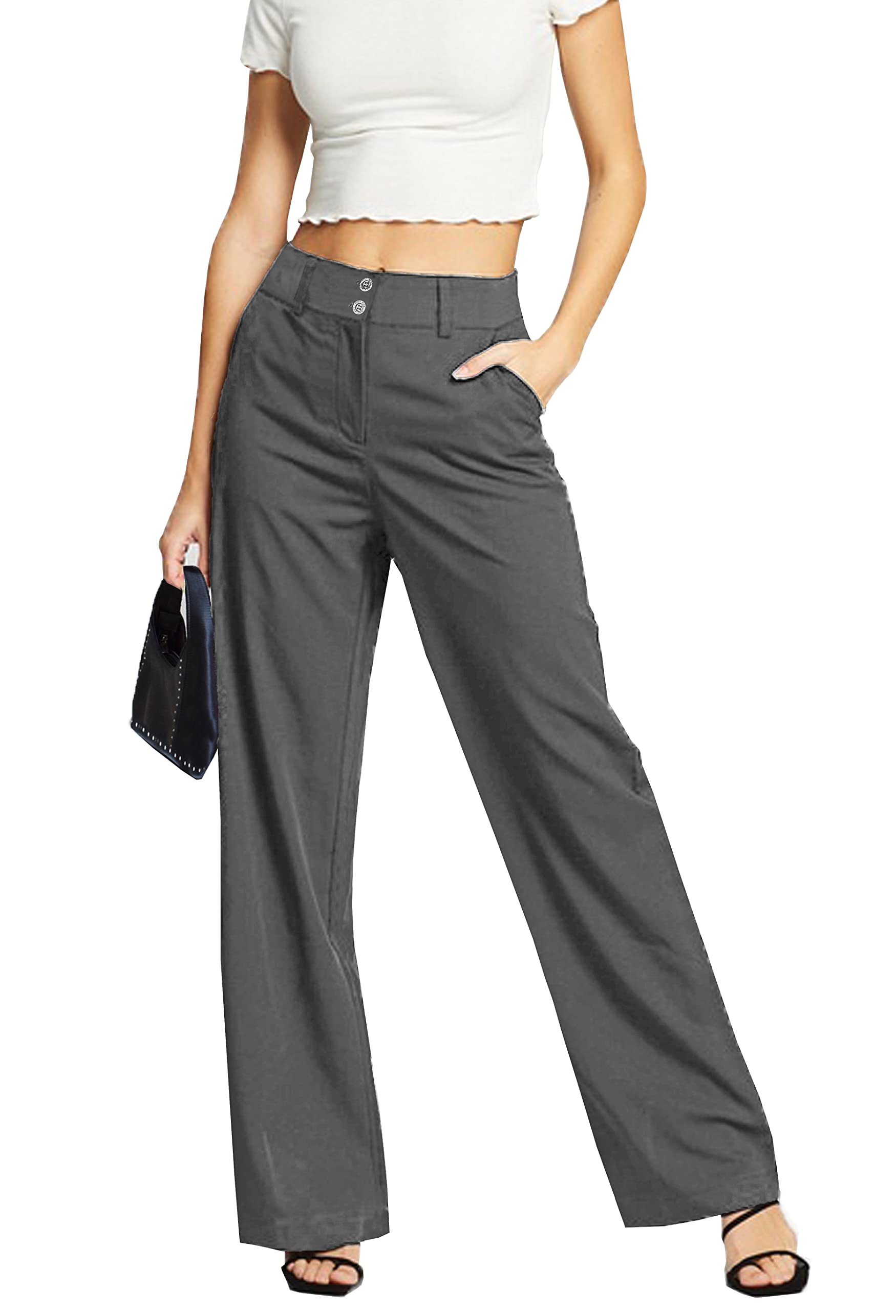 femiss Pantaloni da donna a gamba larga su misura per ufficio lavoro elegante formale vestibilità rilassata pantaloni