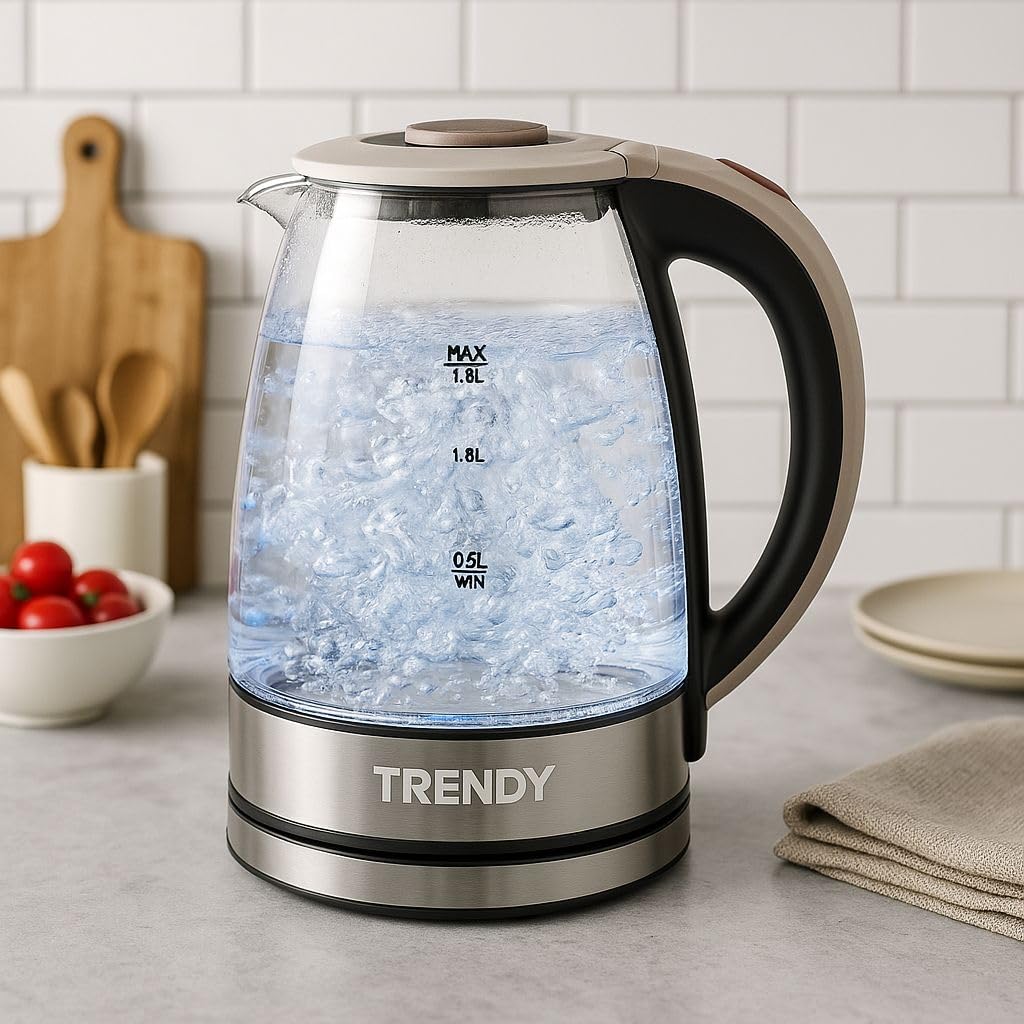 Premium Glass Electric Kettle 1.8L – Fast Boil 2000W, Auto Shut-Off & Boil-Dry Protection, Cool Touch Handle, 360° Swivel Base – Tea & Coffee Hot Water Boiler