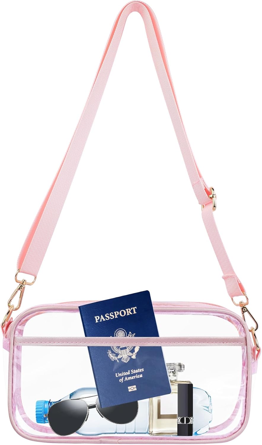 VOROLO Large Clear Crossbody Bag,Stadium Approved Small See Through Purse Handbag with Adjustable Shoulder Strap for Sports Pink Large Clear Bag Large Pink