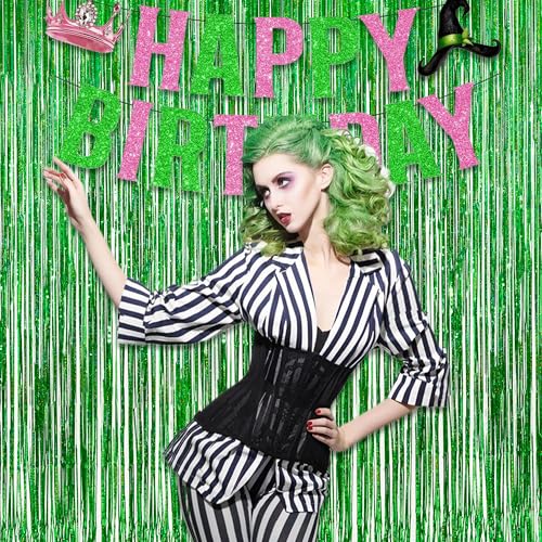 Image of Green Tinsel Curtain Party Backdrop - GREATRIL Foil Fringe Streamers for St Patrick's Day /Luau /Turtle /Hawaiian /Dinosaur /Ghost /Football /Christmas Decorations 2 Packs