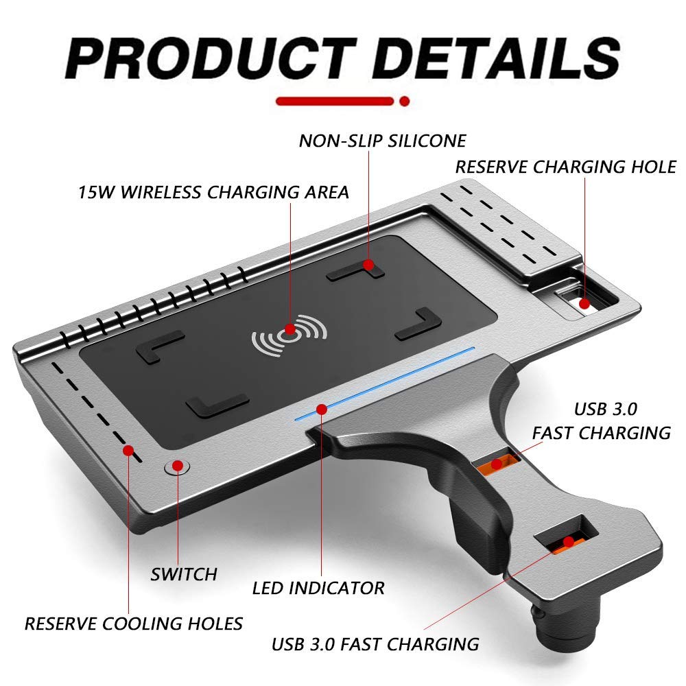 Cargador Inalámbrico Coche para BMW X3/X4 2019 2020 2021 Consola Central Accesorios Panel, 15W Carga Rápida Auto Teléfono Cargador Almohadilla con Puerto USB per iPhone Samsung Huawei