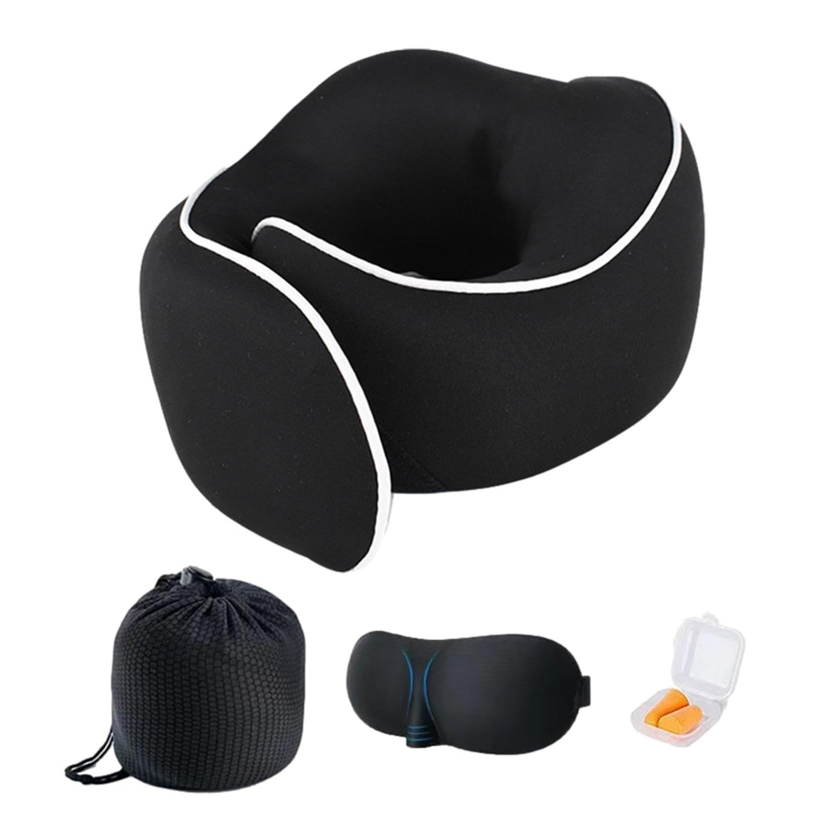 Poduszka Podróżna Do Samolotu Samochodu Poduszka Podróżna Z Pianki Memory, Do Samolotu, Na Szyję Osłoną Oczy I Zatyczkami Uszu, Torba Przechowywania(Black)
