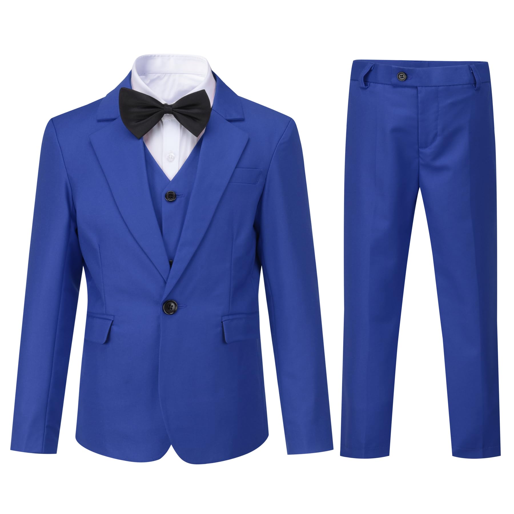 Sliktaa Completo da ragazzo in 3 pezzi con colletto con risvolto con un bottone, per matrimoni, feste di compleanno, balli studenteschi, vestito da spettacolo, blazer e pantaloni multicolore, Blu, 16