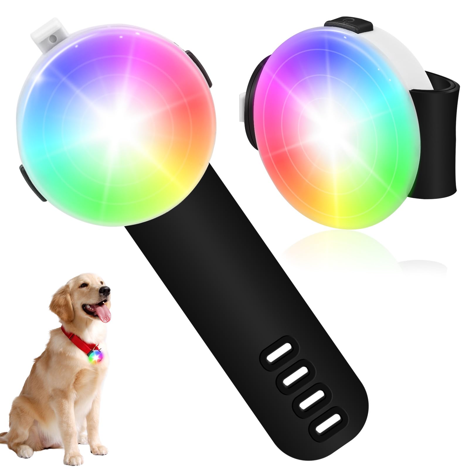 2-Pack Dog Lights for Night Walking, USB Rechargeable Dog Collar Light with 4 Modes, IP66 for Rain & Snow, Safety Lights with Silicon Band for Dog Walking, Running, Outdoor Activities