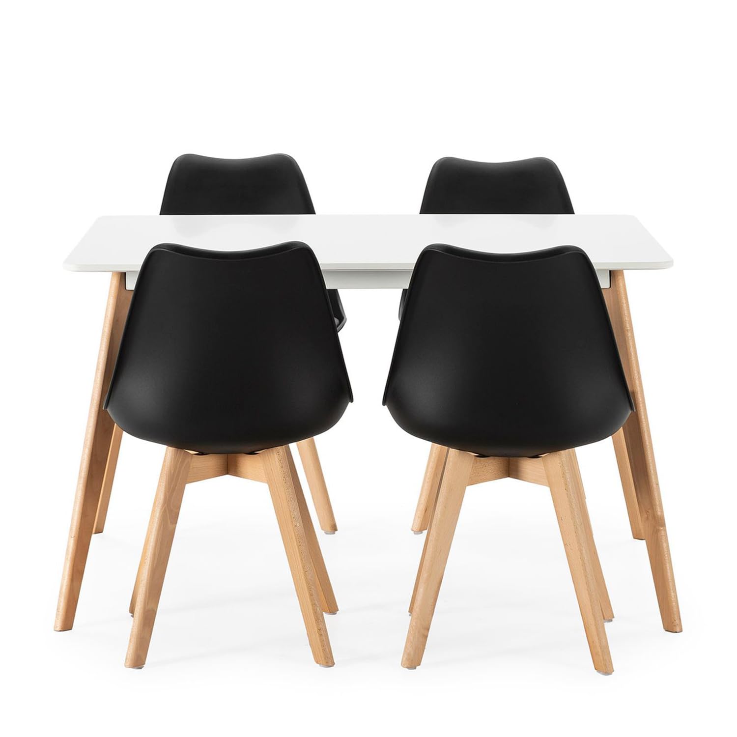 Mesa Comedor, Mesas de Cocina Estilo Nórdico, Diseño Resistente, Duradero y Ligero, Tablero MDF Blanco Mate, Patas de Madera de Haya, 120 x 80 x 75 cm