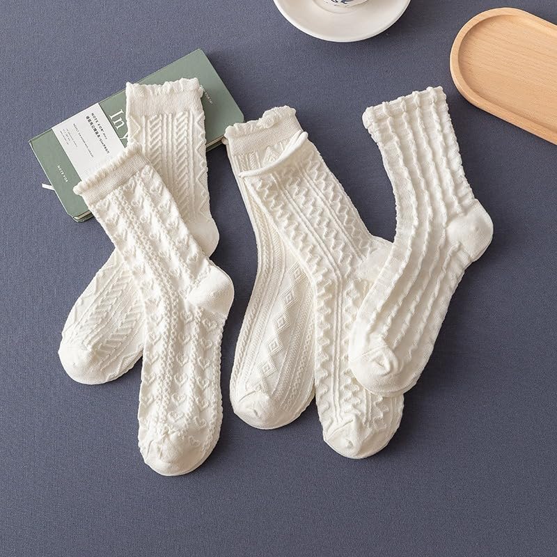Image of 5 Pairs Coquette Ruffle Socks Cute Frilly Clothes Lolita Aesthetic Crew Socks Fairycore Floral Socks Cottagecore