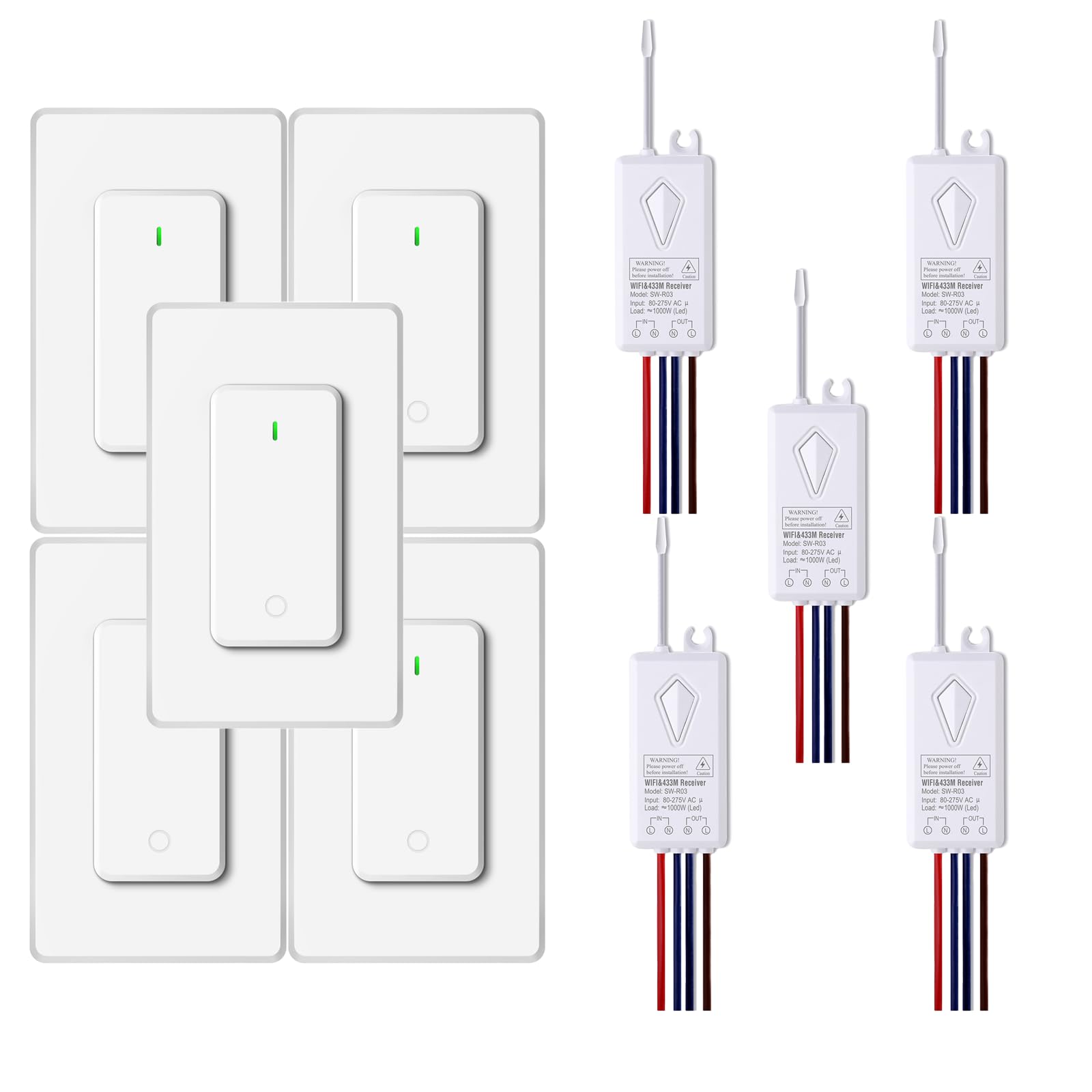 Smart Lichtschalter,NineLeaf 5PK Smart Funk Schalter und Empfänger,Fernbedienung für Lichtschalter,funktioniert mit Alexa und Google Assistant,IP66 wasserdicht, Sprachsteuerung