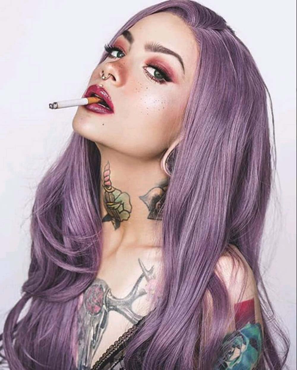 xiweiya Mixed Purple Lace Front Wig Long Side Part Straight Lavender Purple 13x3 Lace Front Wig for Women Drag Queen Heat Resistant Hair Replacement Glueless Wig 24 inch
