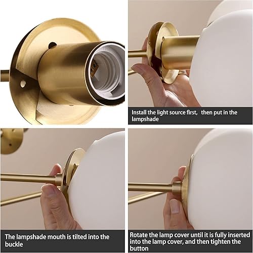 Miniatura 9 de KCO Candelabro Sputnik de 6 luces con forma de globo de cristal de leche, moderna lámpara dorada de mediados de siglo, lámpara de araña Sputnik de