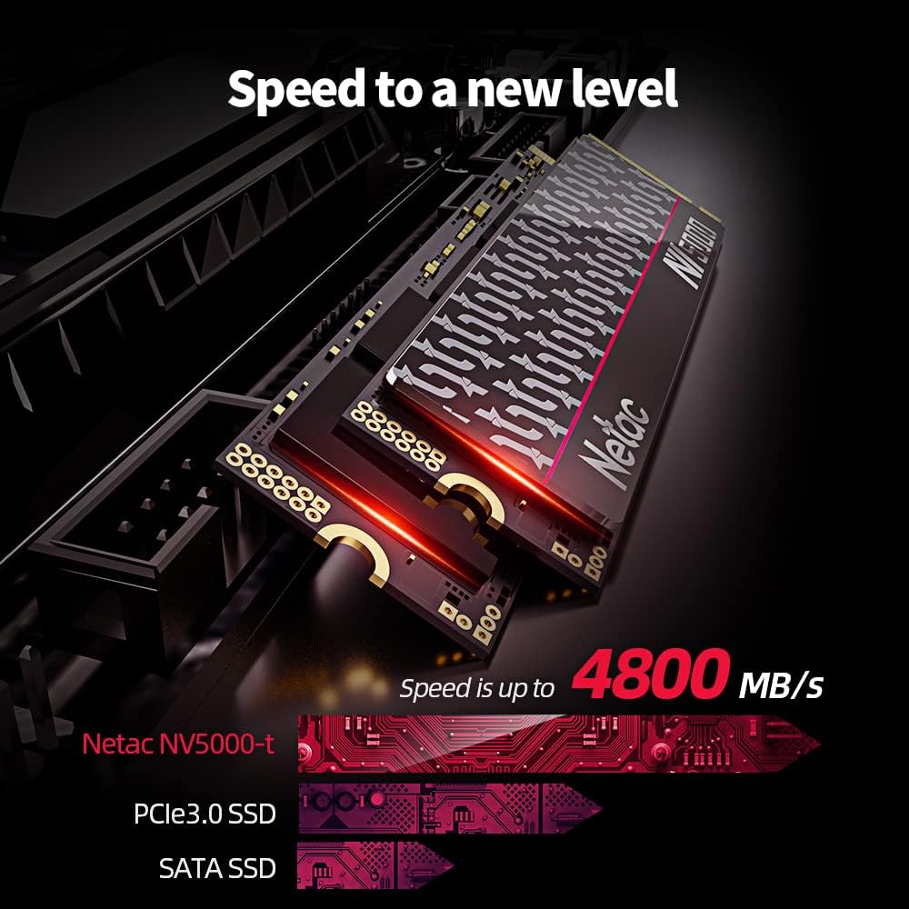 Netac 500GB M.2 NVMe 1.4 SSD PCIe 4.0, 3D NAND, SLC Caching High Speeds up to 4800MB/s, for Laptops, Desktop PCs, PS5- NV5000