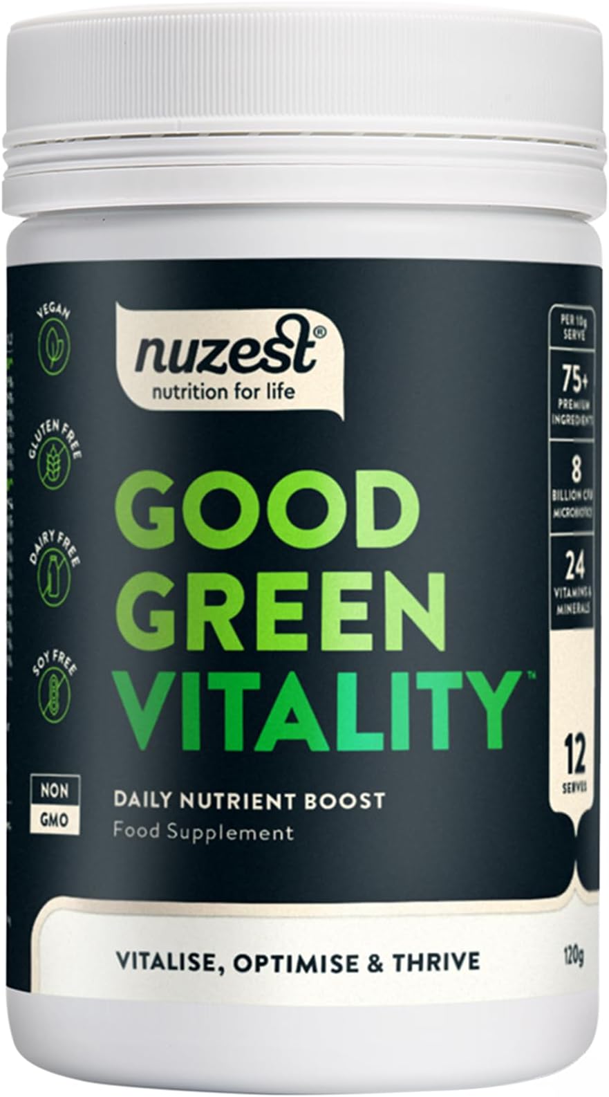 Greens Powder by Nuzest – Good Green Vitality – Filled with Vitamins, Minerals & Superfoods – Vegan Multivitamin Greens Drink - Gluten Free - Dairy Free - 120g - 10 Servings