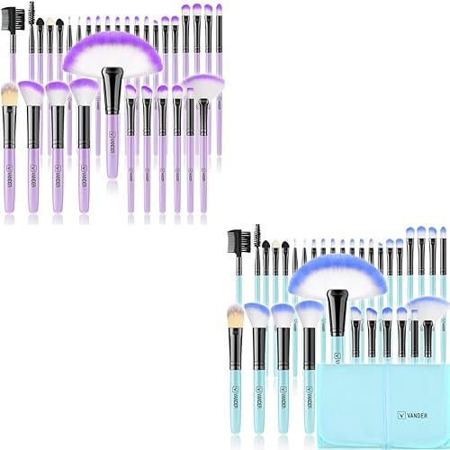 VANDER Ahorra un 20% en 32 brochas de maquillaje moradas (bolsa cosmética no incluida) + 32 brochas de maquillaje azules, kit de maquillaje para