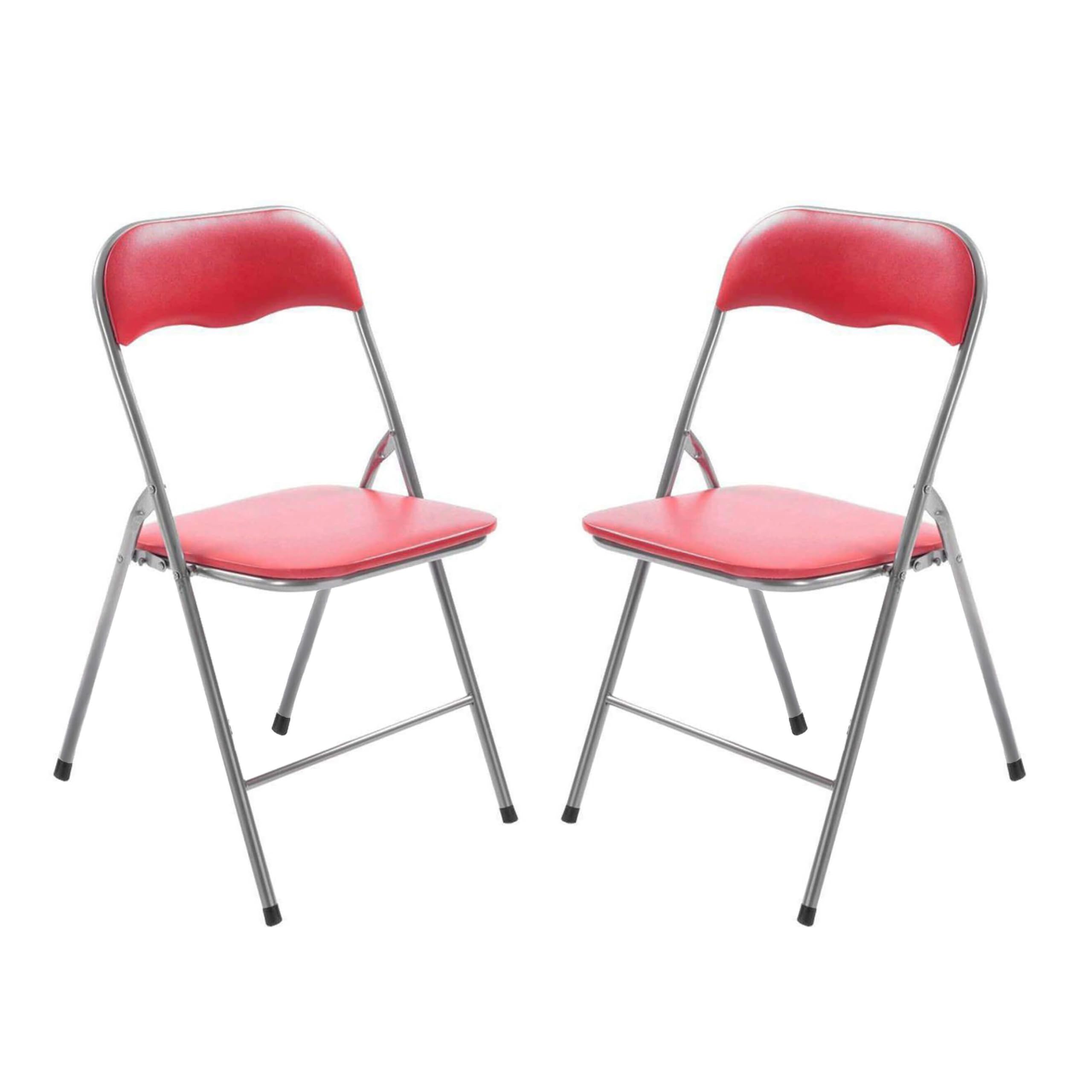 Milani Home s.r.l.s. Set Di 2 Sedie Pieghevoli Slim Rosse Opache Struttura Grigia Per Interno Sala Da Pranzo Salotto Cucina Ufficio