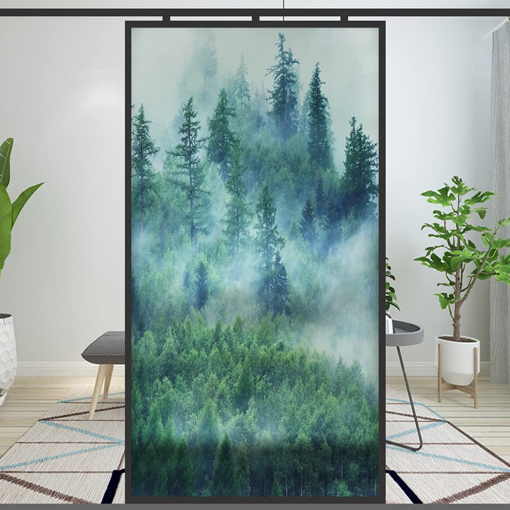 Window Film Privacy Natural Foggy Forest Decorative Window Coverings Film Stained Cling Glass Film Removable for Bathroom Shower Door Frosted 19.7"x55.1"(50x140cm)