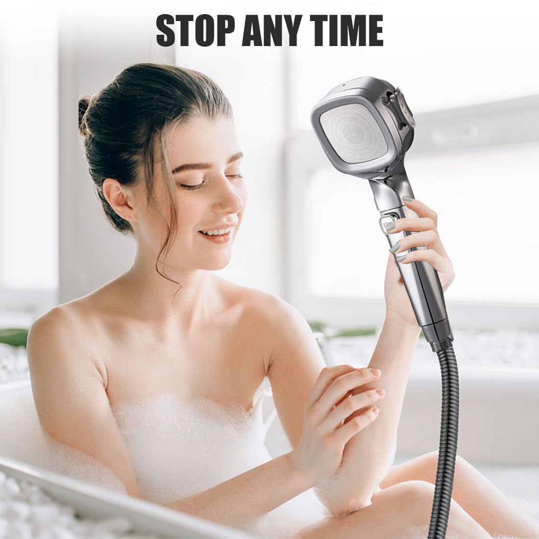 Soffione Doccia a 4 Tipi di Getto,Doccino per Doccia con Interruttore,Soffione Doccia Alta Pressione, Soffione Doccia ad alta Pressione Spruzzo A Risparmio Idrico