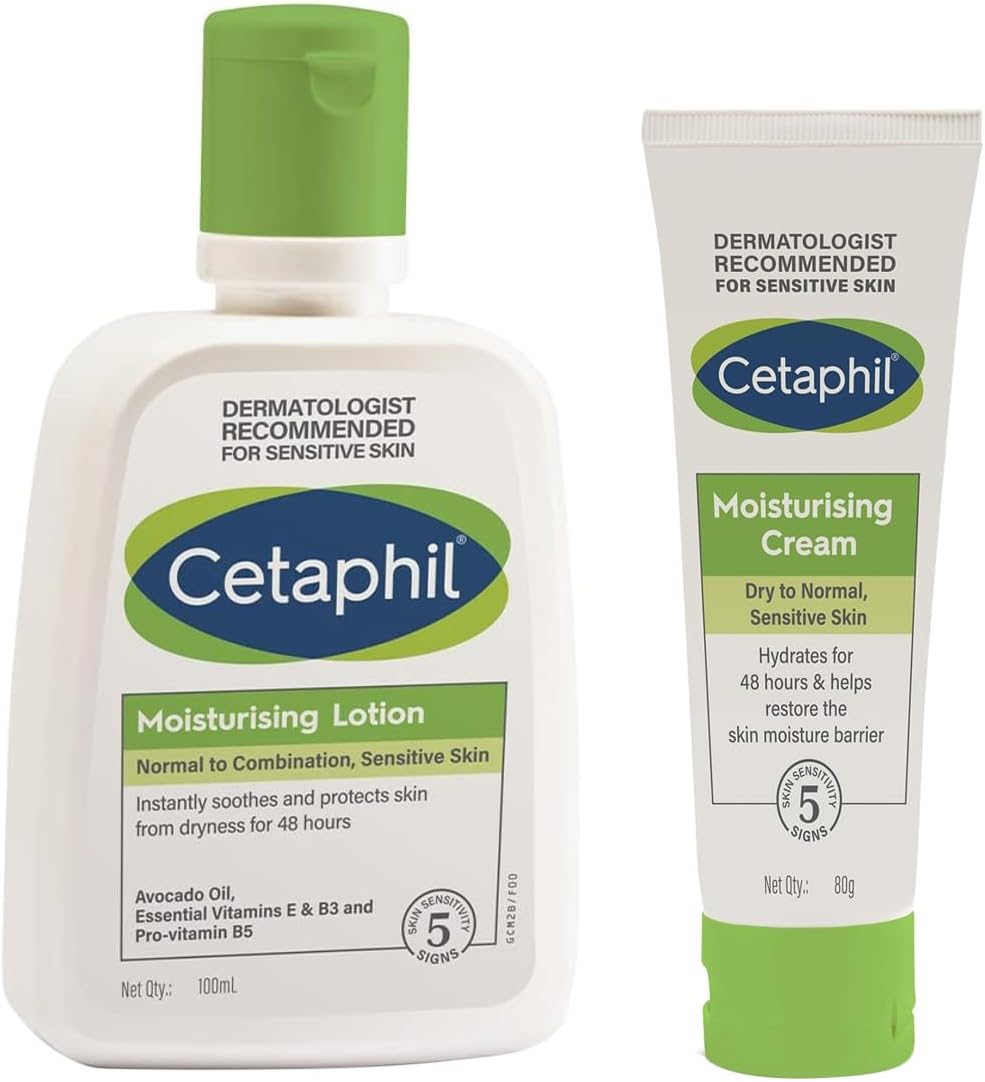 Cetaphil Moisturising Cream for Face & Body, Dry to very dry skin, 80 gm & Cetaphil Moisturizing Lotion for Dry to Normal, Sensitive Skin| 100 ml