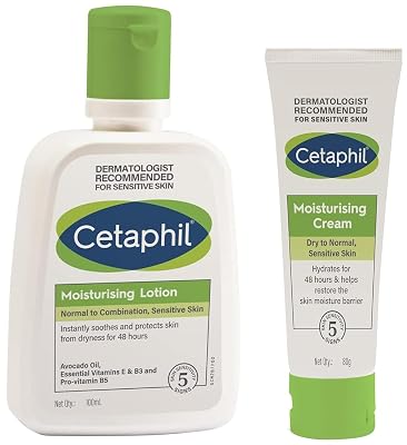 Cetaphil Moisturising Cream for Face & Body, Dry to very dry skin, 80 gm & Cetaphil Moisturizing Lotion for Dry to Norma