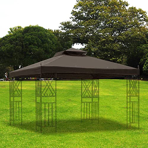 Yescom 11.7'X9.8' Canopy Top Replacement Coffee Liqueur For 2-Tier Sunjoy L-Gz288Pst-4D Gazebo Cover #TOP7