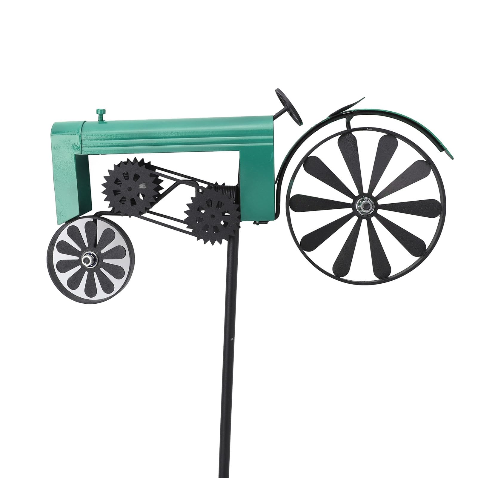 Girandola a per trattori, decorazione a forma di mulino a per trattori agricoli con ruote in ferro, girandola da esterno in metallo dallo stile rustico da piantare nel (Verde)