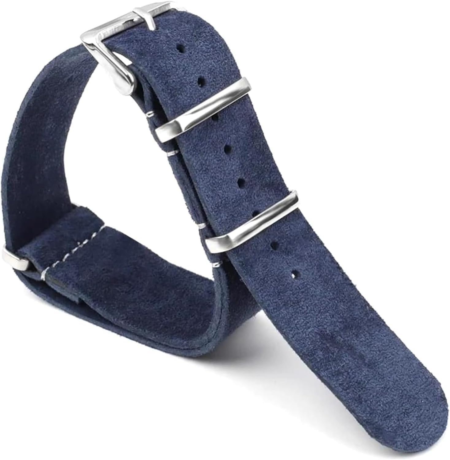 Bracelet de montre en cuir suédé souple 24 mm bleu foncé style NATO
