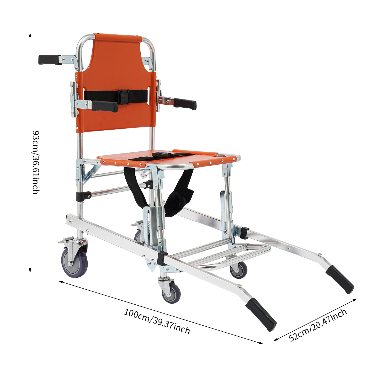 EMS - Silla de ruedas plegable para escaleras de aleación de aluminio, con 2 cinturones de seguridad, plegable hasta 159 kg