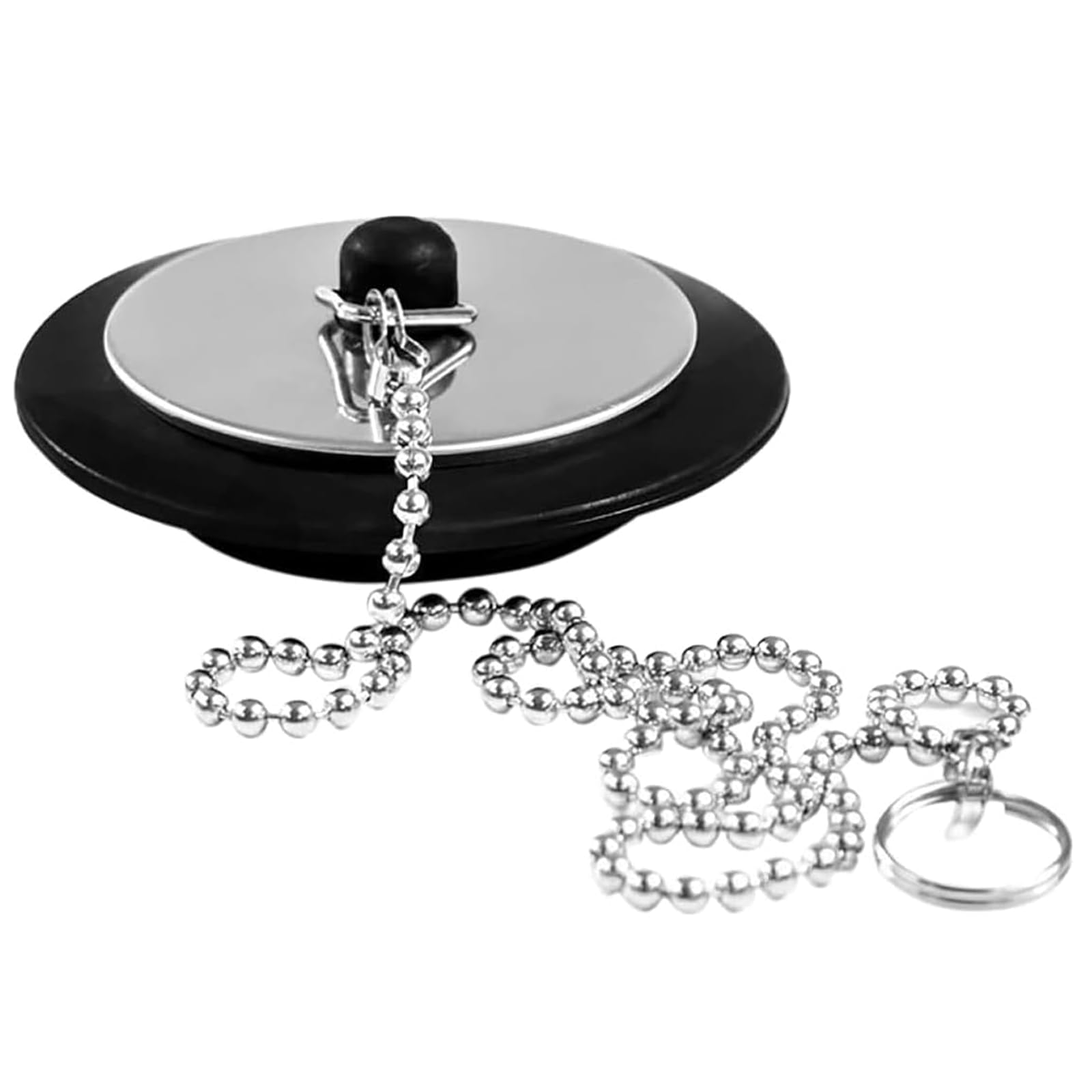 1 Pcs Universal Bath Plug with Chain, Black Rubber Kitchen Sink Plug Rubber Bath Plug,Replacement Universal Plug for Sinks with Stainless Steel chain, Chain Length 15.74in