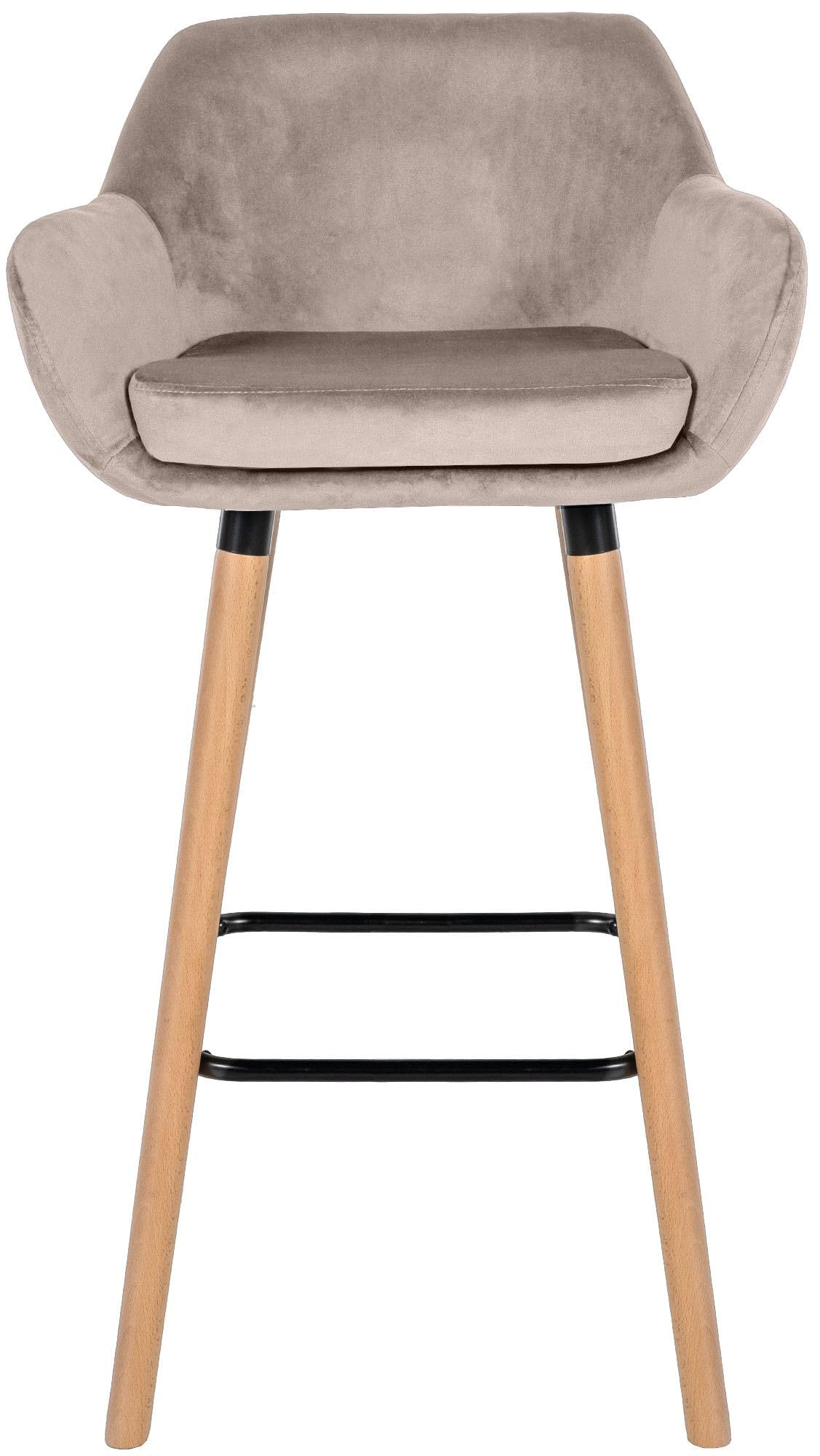 CLP Set de 2 taburetes Acolchados con Respaldo Grant, Taburete de Bar con Cubierta de Terciopelo, Estructura de Madera hasta 150 kg de Carga Color Crema