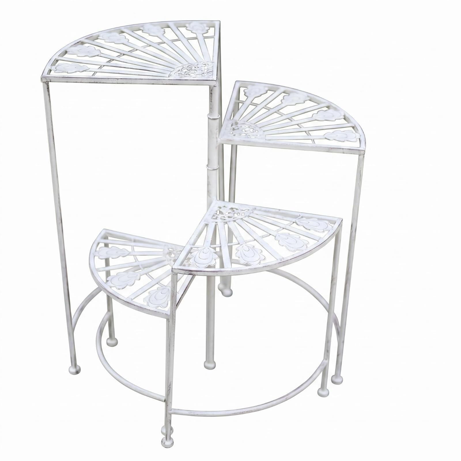 Portavasi a 4 Livelli Livelli Traforato Portavasi in Metallo Decorativo Portapiante in Metallo per Patio , Bianco Invecchiato