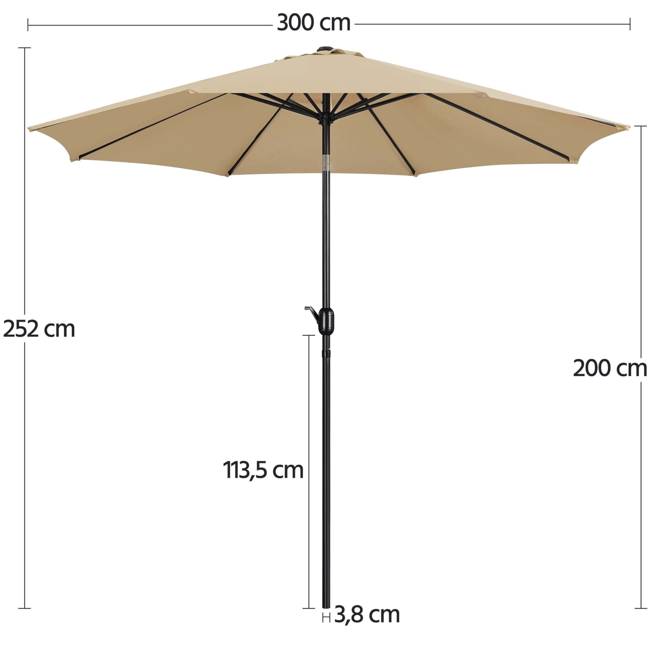 Yaheetech Sonnenschirm Φ 300 cm Kippbar Gartenschirm mit Kurbel Terrassenschirm Marktschirm mit 8 Rippen Sonnenschutz uv 50+ für Balkon/Terrasse/Markt/Garten, Tan