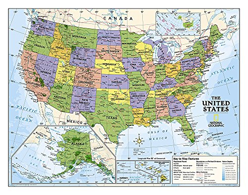 National Geographic: Kids Political USA Education: Grades 4-12 Wall Map - Laminated