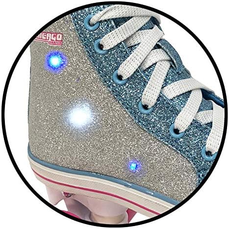 Miniatura 2 de Chicago Fashion Light Up Quad Roller Skates for Girls  Durable Top Performance IndoorOutdoor Use, Sparkle Silver & Teal High-Top Boot Safety, 54mm