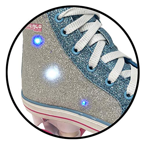 Chicago Skates Girls Fashion Quad Skates With Flashing Lights - Glitter Silver/Teal/Pink - Size 4 #TOP1